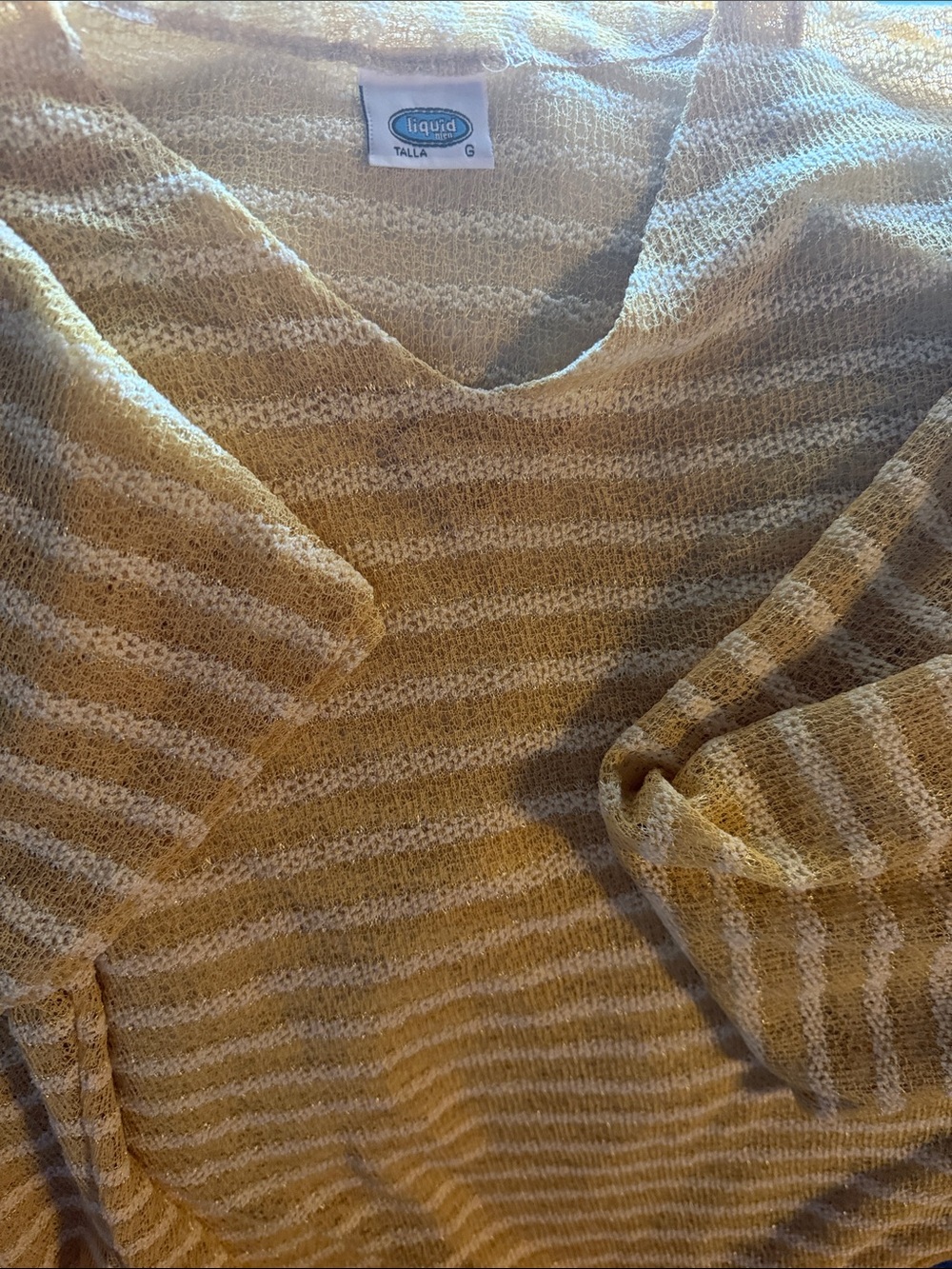 Liquido Cream and Yellow Striped V-Neck Sweater